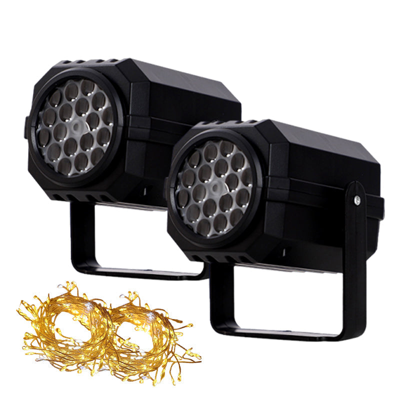 Rotating projector with LED lights creates a Christmas effect.