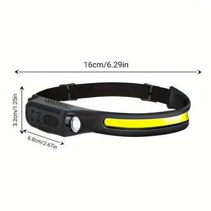 Rechargeable Headlamp with New 1200mAh Battery, 230° Wide-Angle LED and Motion Sensor, Ideal for Running, Fishing, Cycling, Camping, and Repairing