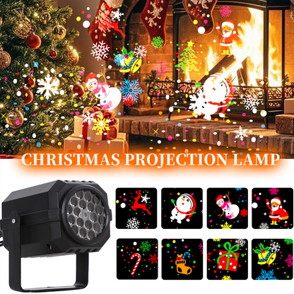 Rotating projector with LED lights creates a Christmas effect.
