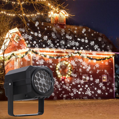 Rotating projector with LED lights creates a Christmas effect.